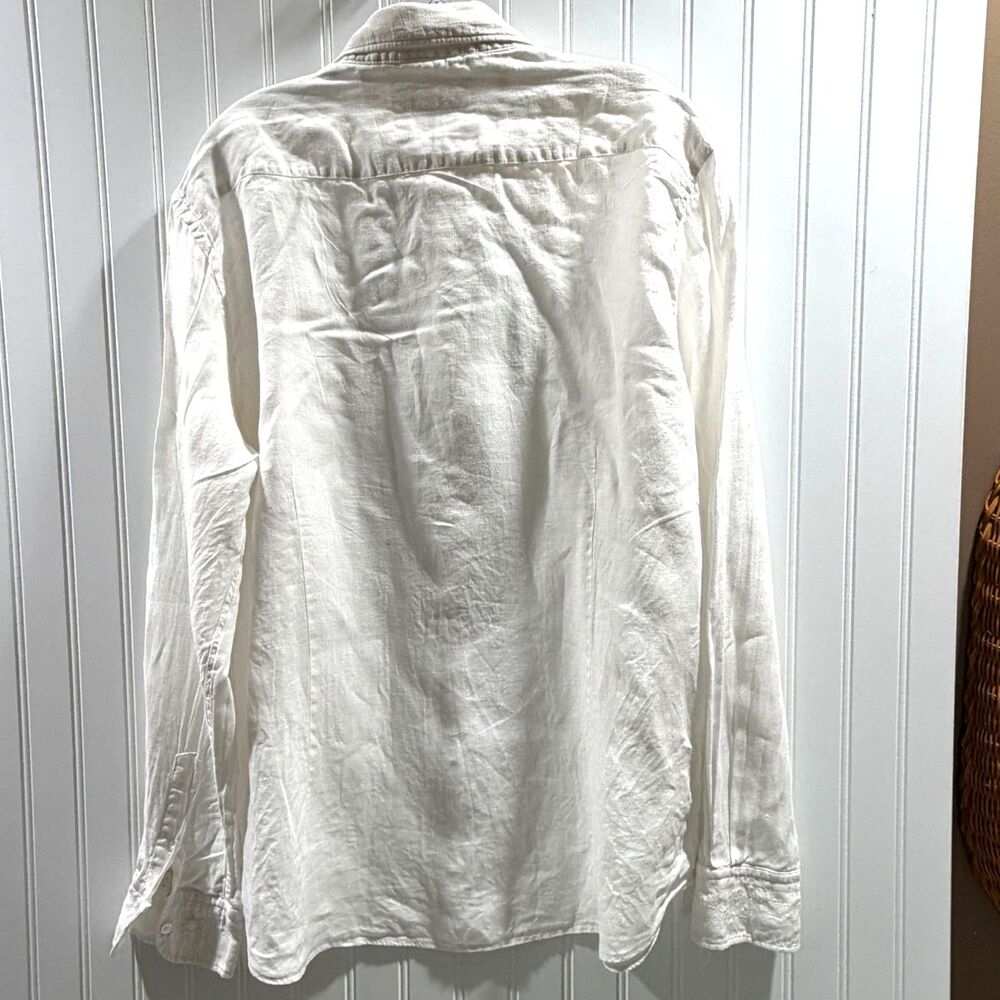 100% Linen White Button Down, 3 button cuff detail, Coastal, Quiet Luxury, L - Picture 4 of 6